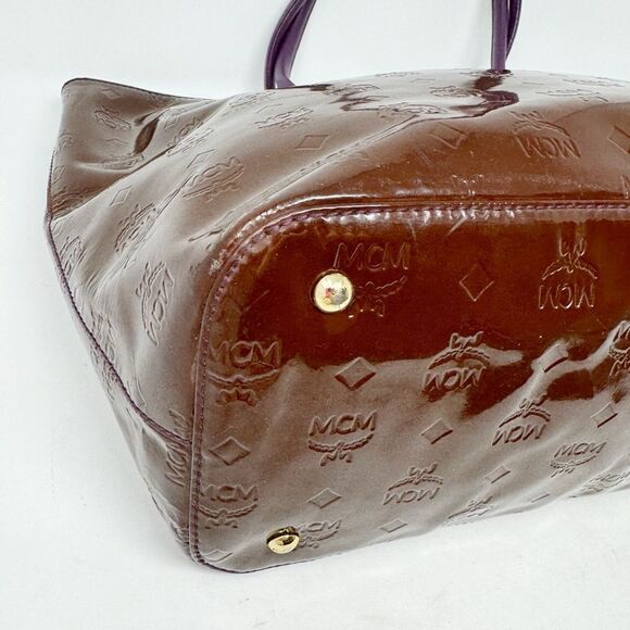 MCM | Visetos Patent Leather Tote Bag Burgundy Purple Purse Authentic - Picture 10 of 16